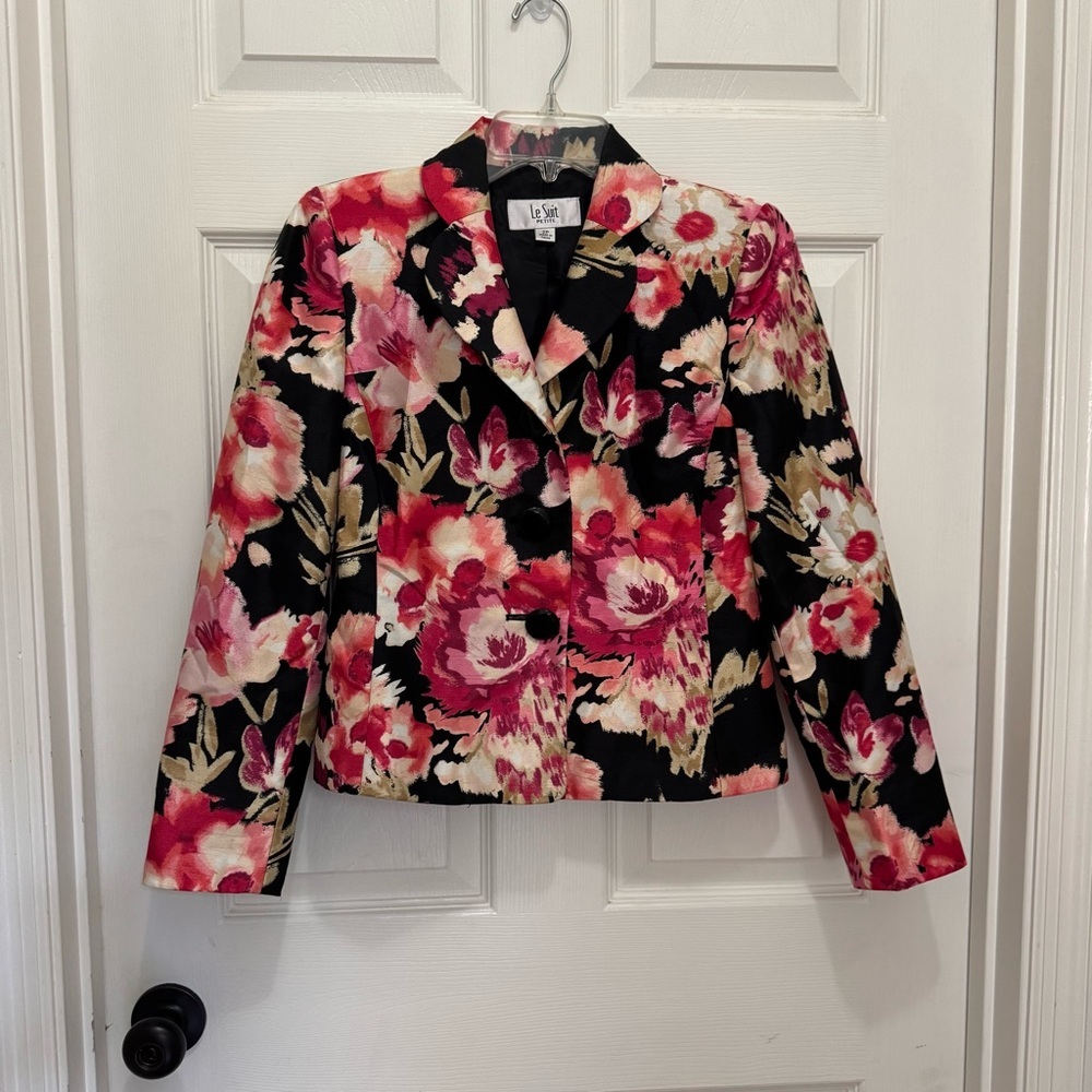 Le Suit Petite Vibrant Three Button Floral Blazer Suit Jacket size 2P - Picture 5 of 6